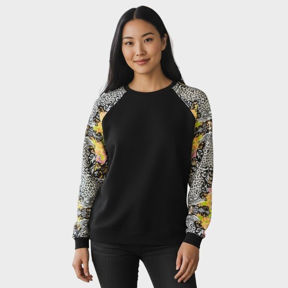 MINKPINK Womens M Black Crewneck Pullover Printed Sleeve Sweatshirt Trendy Top - Picture 1 of 15